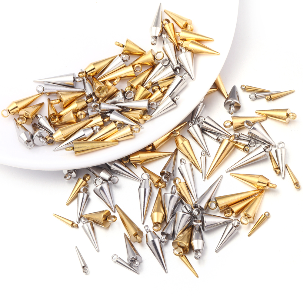 Men Accessories Pendant - 10PCS Stainless Steel Cone Charms Pendants