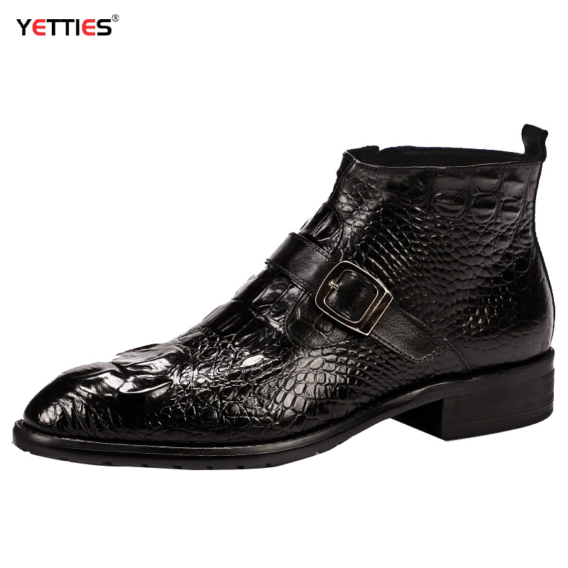 Men'S Accessories Leather - Mens Genuine Leather Crocodile-Embossed ZIP Ankle
