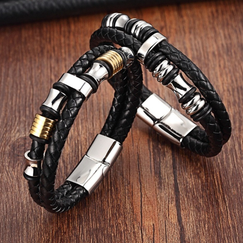 Men Accessories Chain And Bracelet - Men Double Row Woven Leather Bracelets