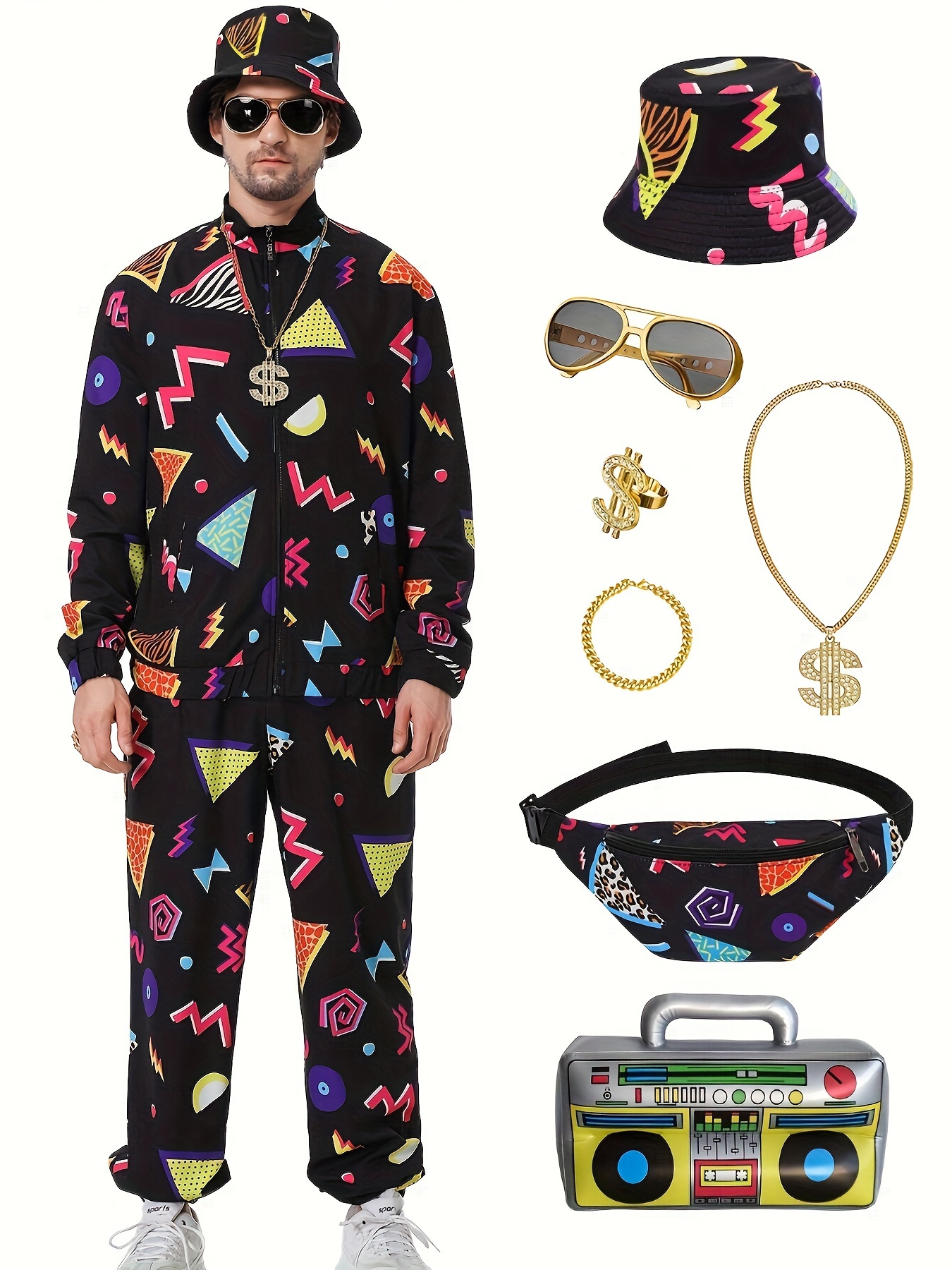 Men Accessories Hk - 80s disco sportswear set with multiple