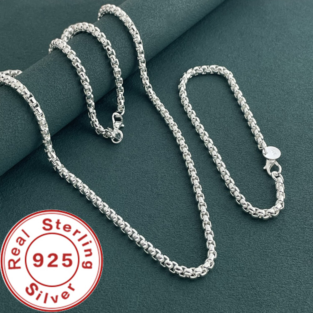 925 Sterling Silver 4mm Round  - Men Accessories Chain And Bracelet のレビューと価格