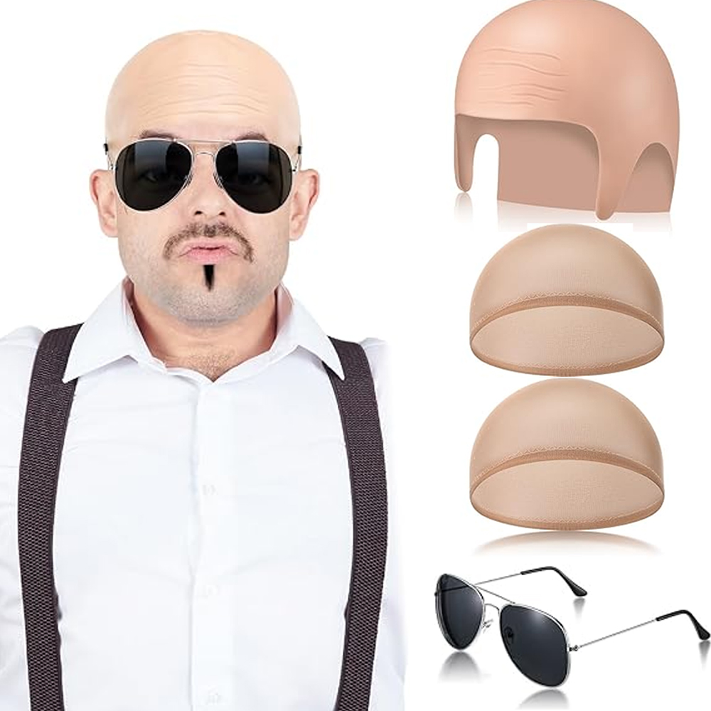 4 Pcs Bald Caps Set Makeup Bal - Men Accessories Combo Set のレビューと価格