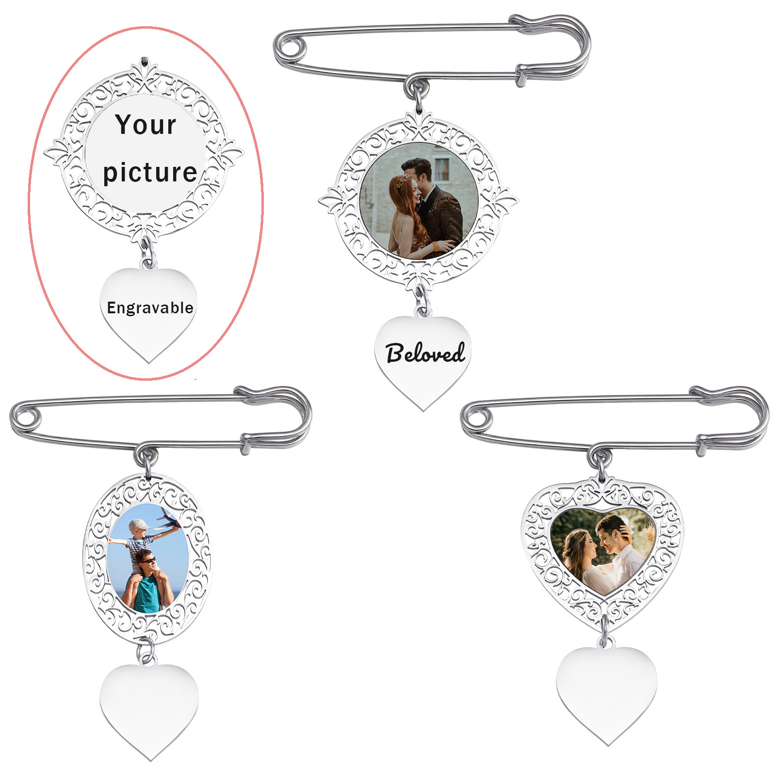 Custom Picture Badge Brooches  - Men Accessories Wedding のレビューと価格