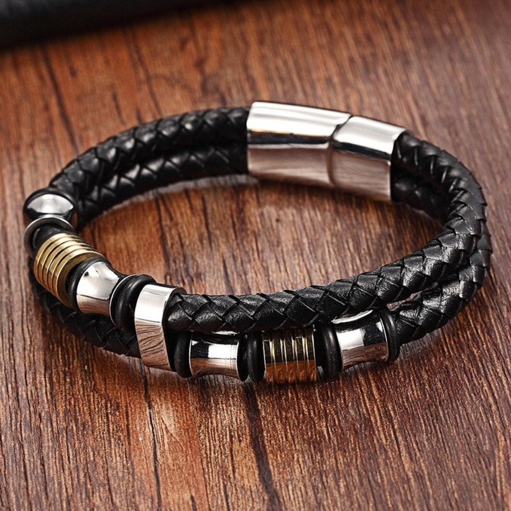 Men Double Row Woven Leather B - Men Accessories Chain And Bracelet のレビューと価格