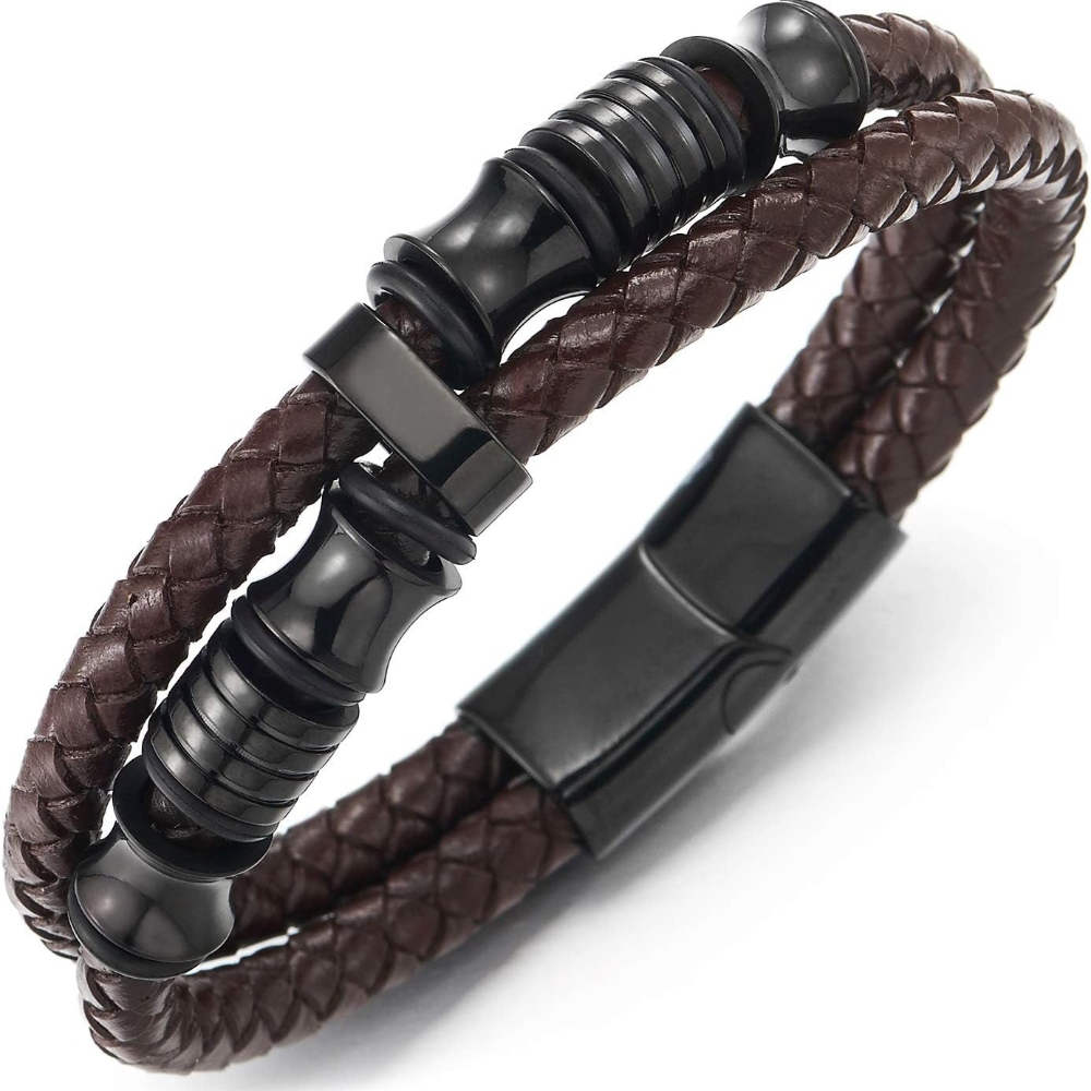 Men Double Row Woven Leather B - Men Accessories Chain And Bracelet のレビューと価格